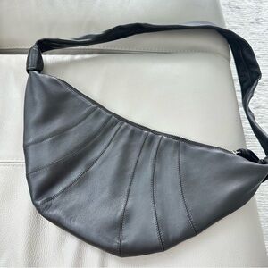Leather croissant bag in chocolate color